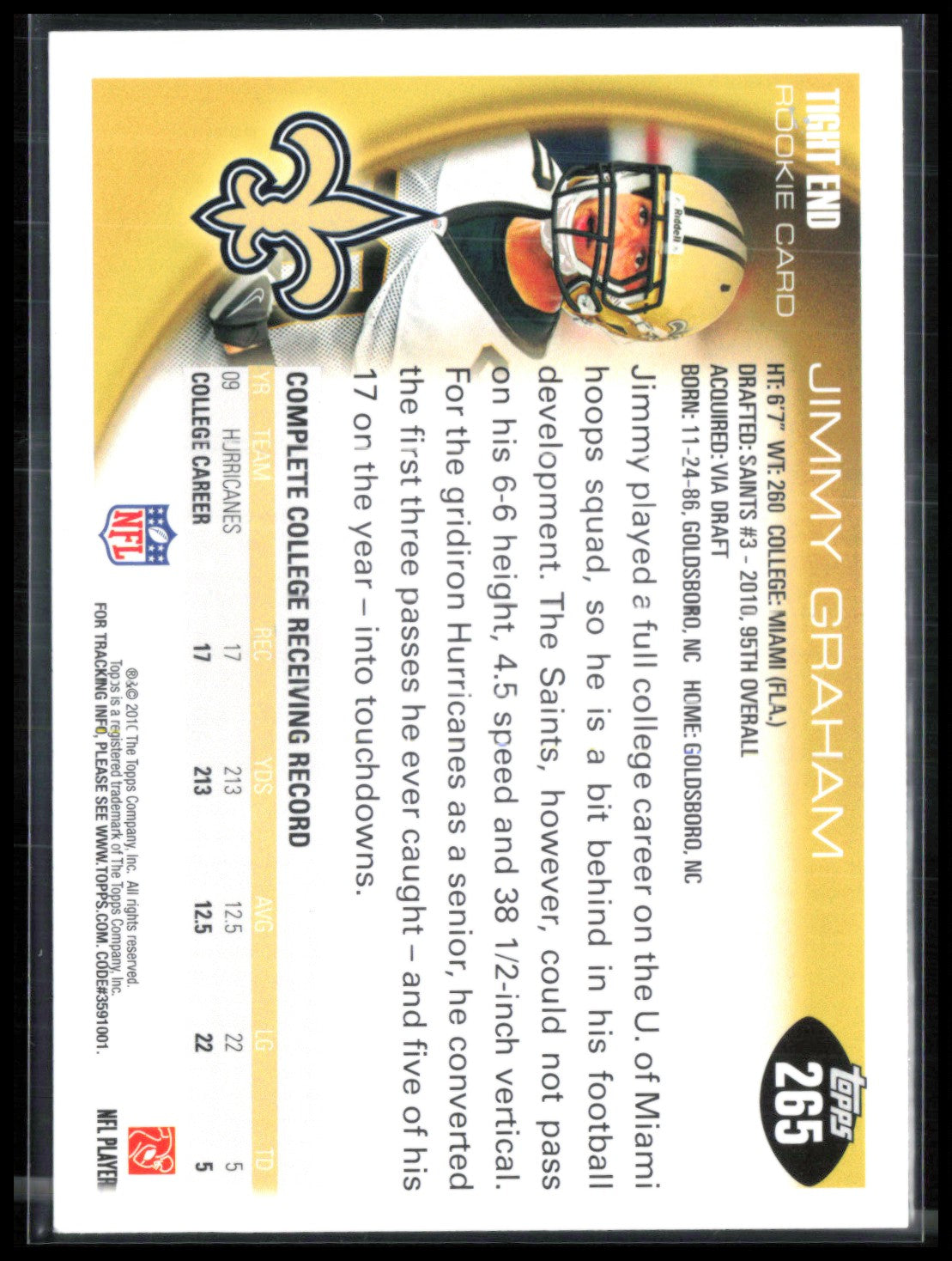 Jimmy Graham RC 2010 Topps