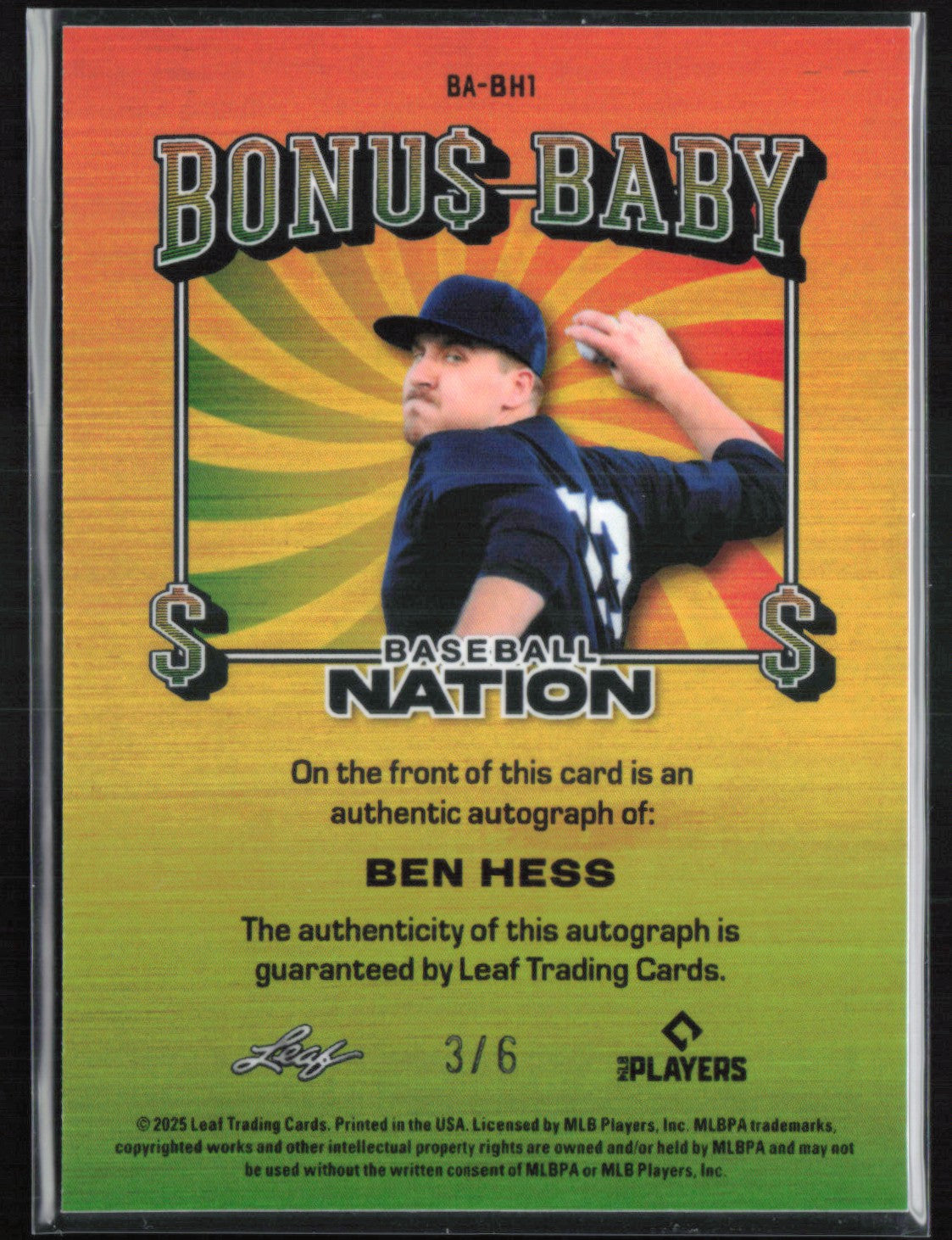 Ben Hess Auto /6 Leaf Baseball Nation Bonus Baby