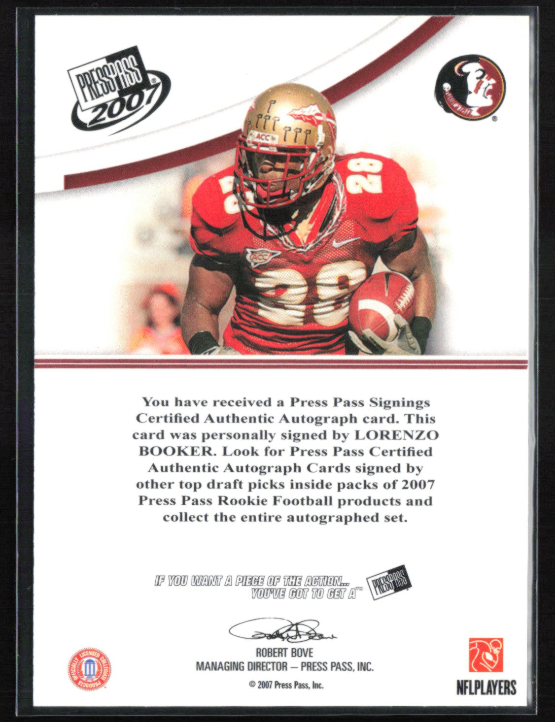 Lorenzo Booker Auto Press Pass Authentics