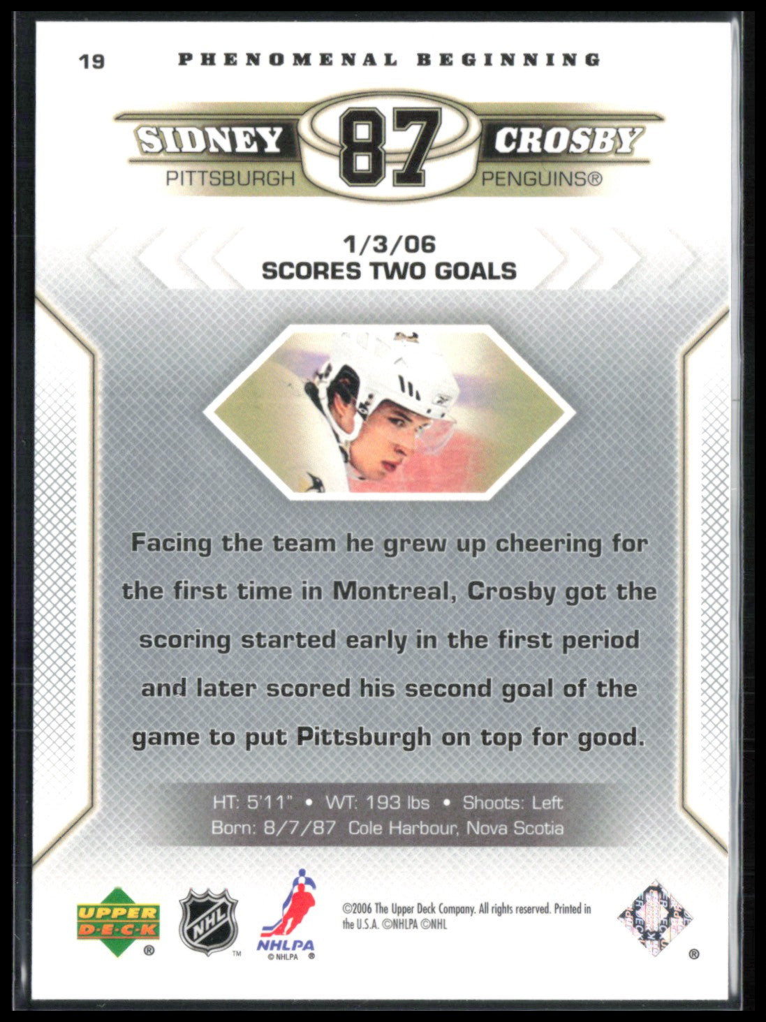 Sidney Crosby Phenomenal Beginning 2005 UD