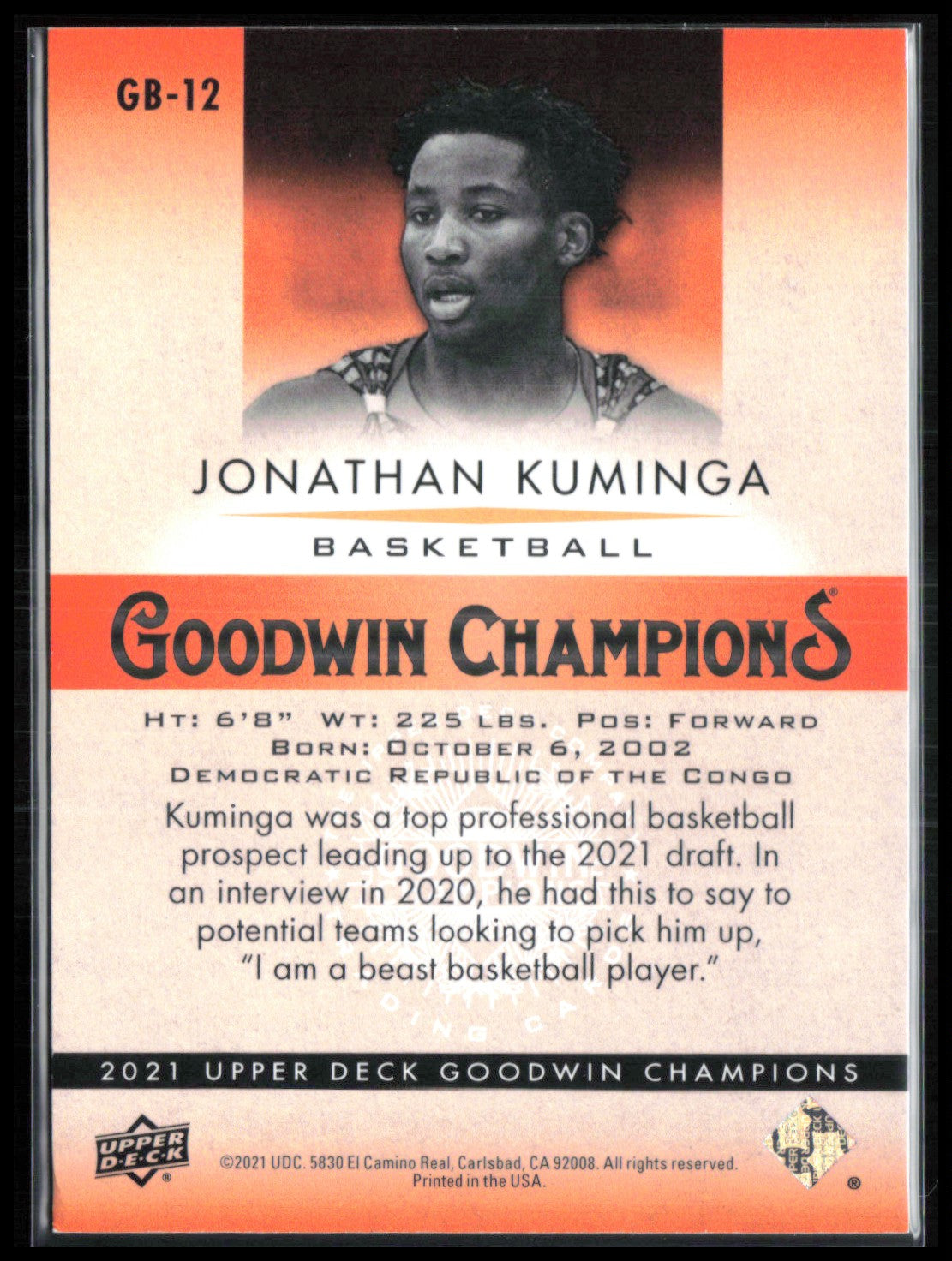 Jonathan Kuminga /299 2021 UD Goodwin Champions