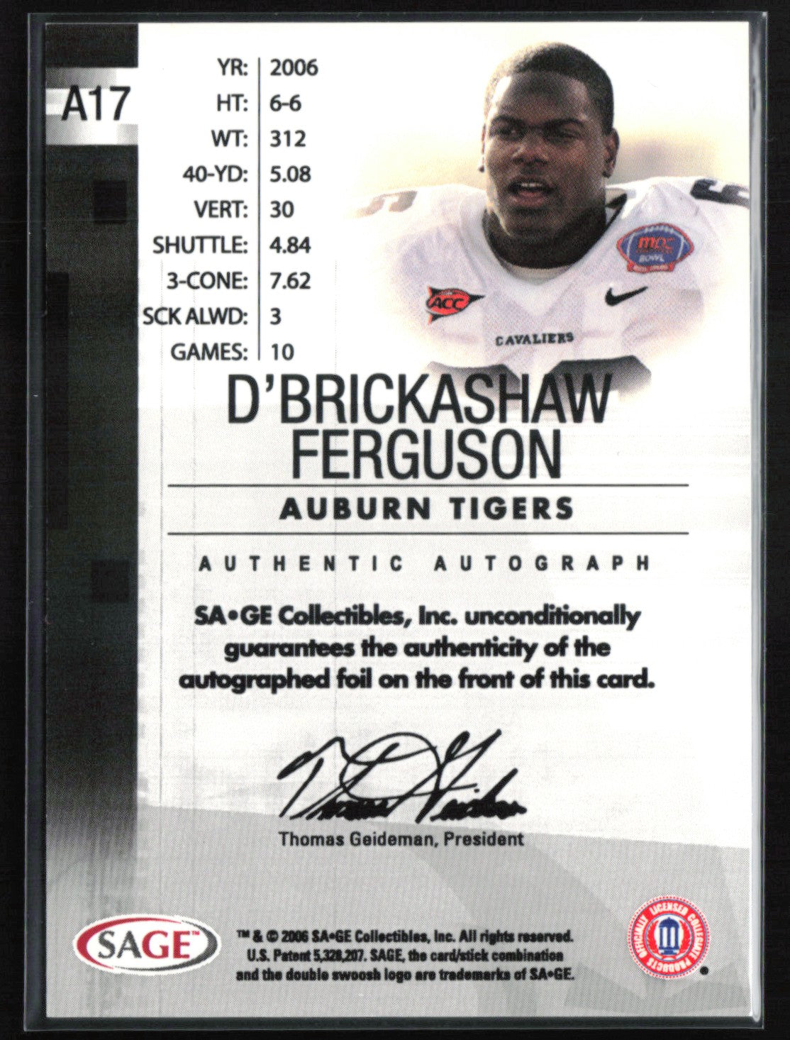 D'Brickashaw Ferguson Auto Red Level Authentic Autograph