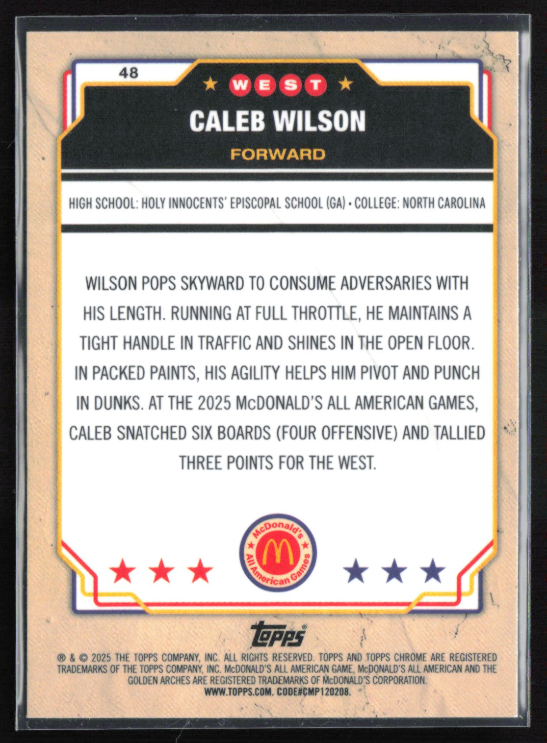 Caleb Wilson Raywave 2024 Topps Chrome McDonald's All-American