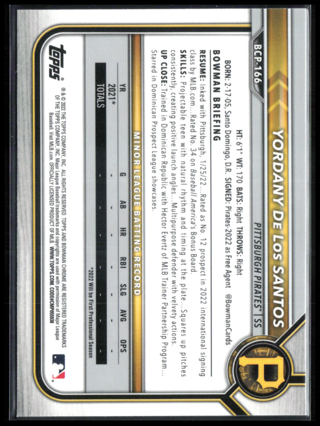Yordany De Los Santos 1st Bowman Mojo