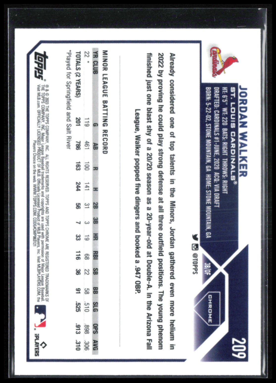 Jordan Walker RC 2023 Topps Chrome
