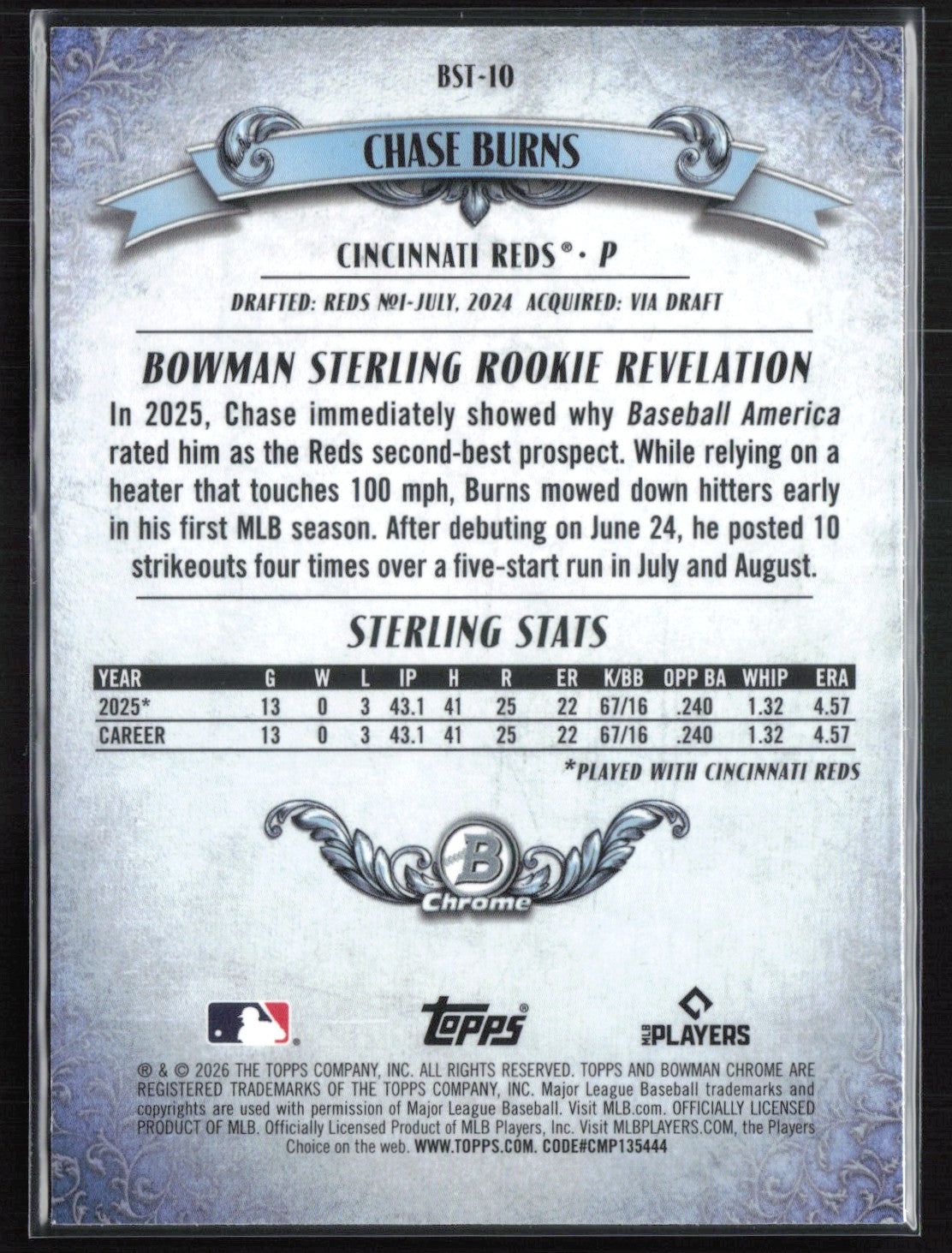 Chase Burns RC Bowman Sterling