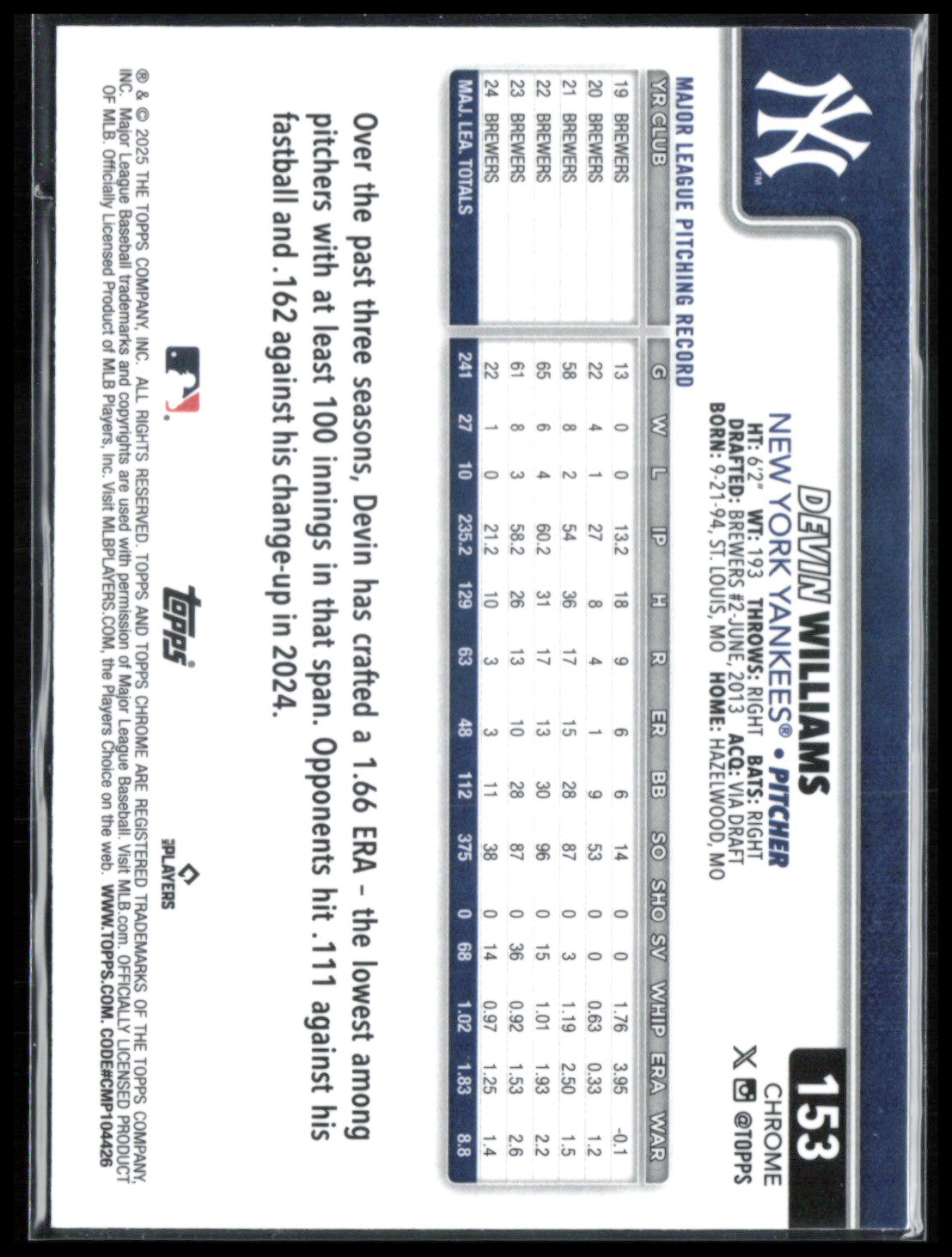 Devin Williams Sepia Refractor