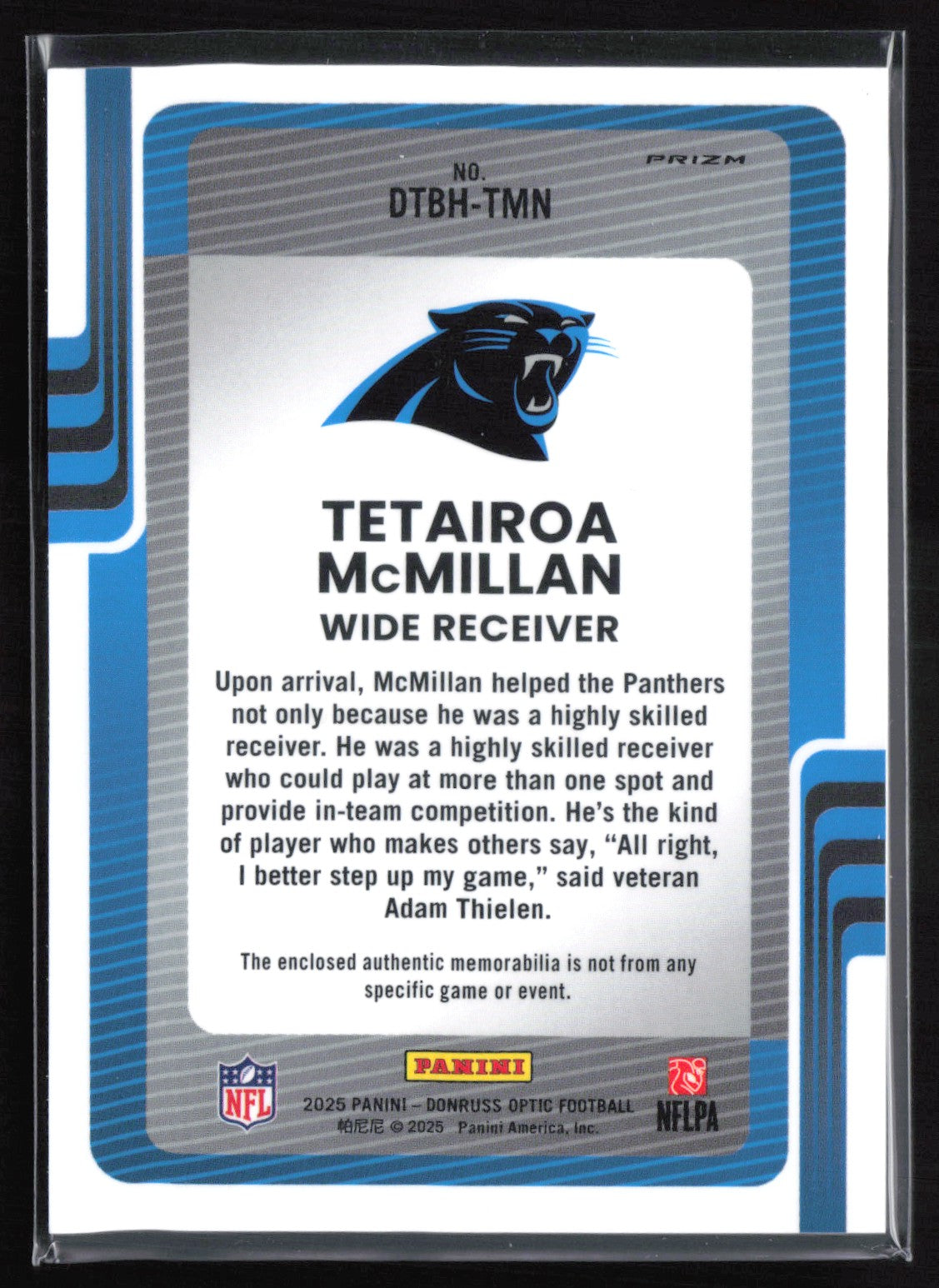 Tetairoa McMillan RC Blue Hyper Mem Donruss Threads