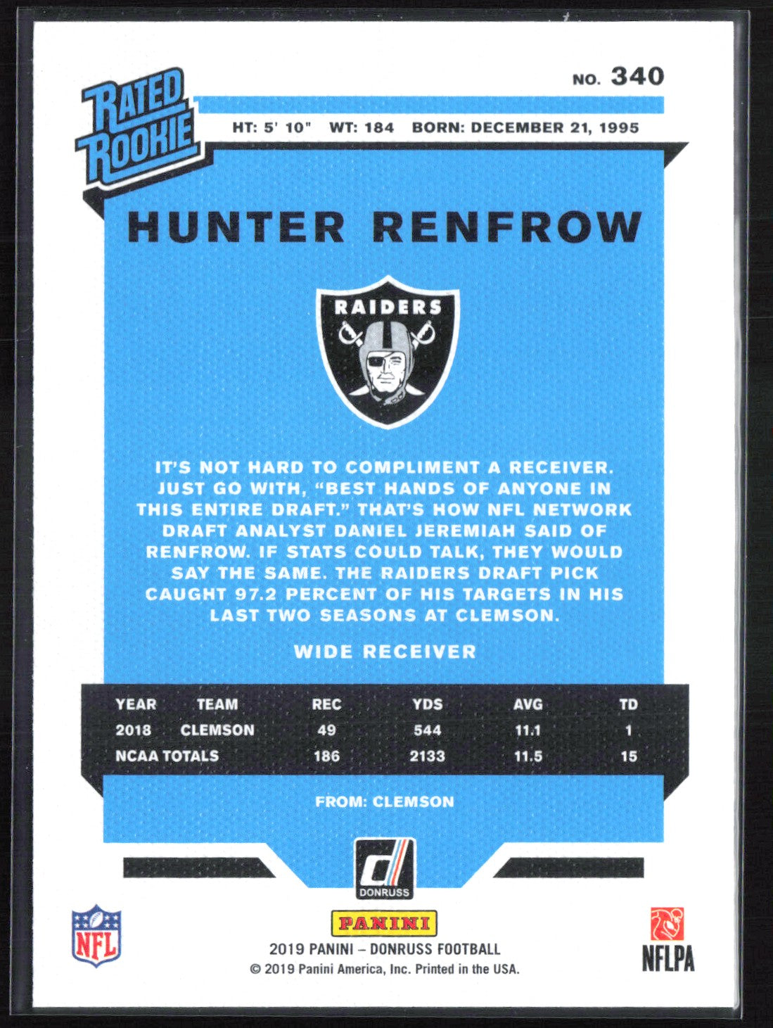 Hunter Renfrow RC Rated Rookie Canvas