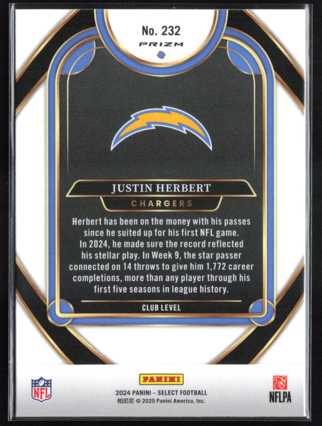 Justin Herbert Gold Black Shock Club Level 2024 Select