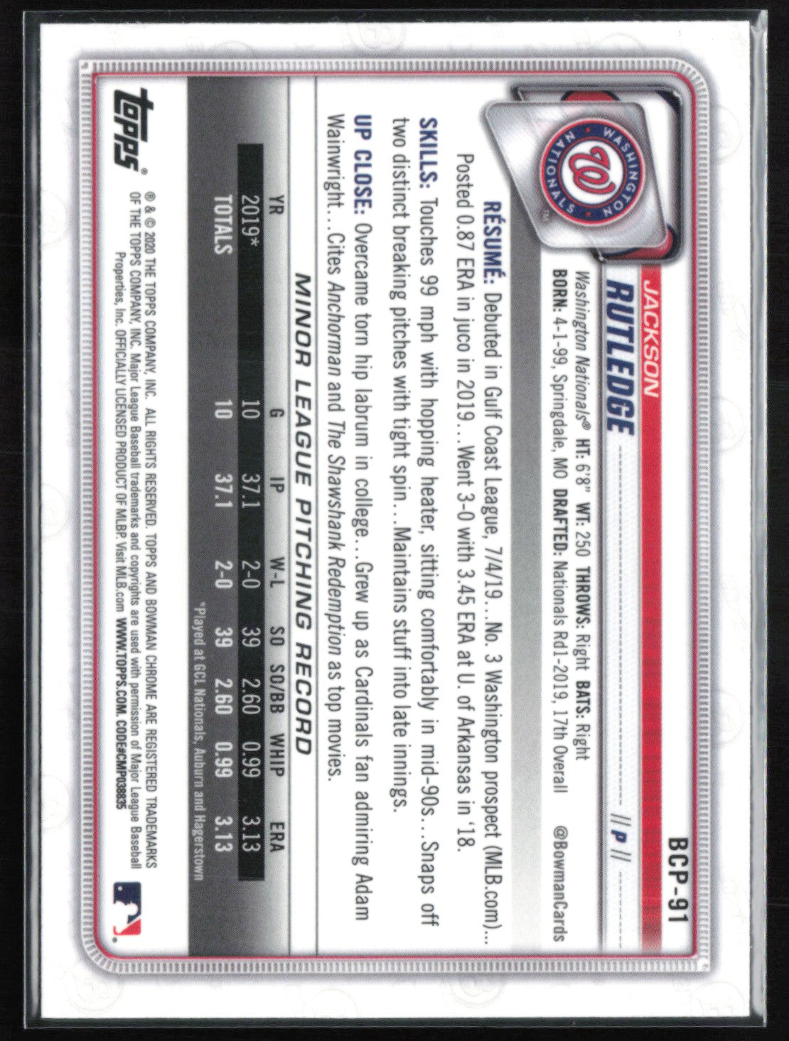 Jackson Rutledge 1st Bowman Mojo