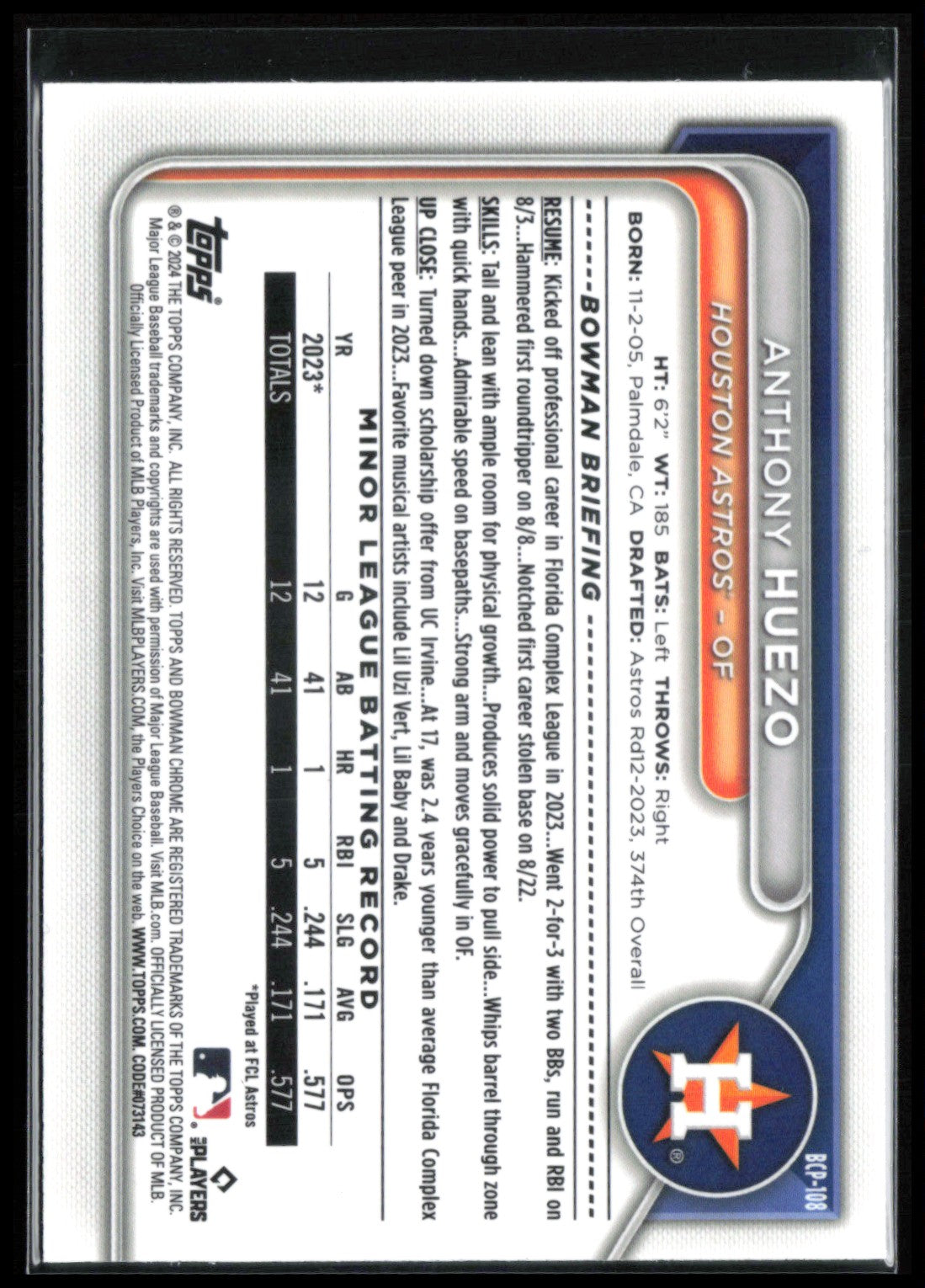 Anthony Huezo 1st Bowman Purple Raywave /250
