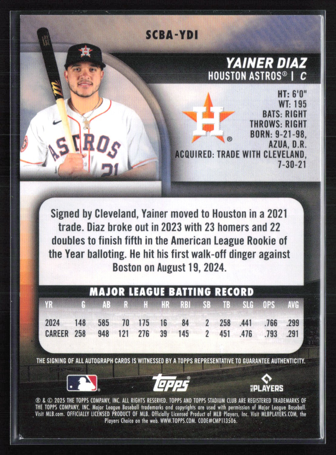 Yainer Diaz Auto 2025 Stadium Club