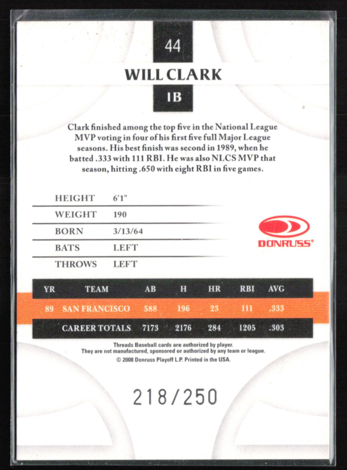 Will Clark /250 2008 Threads