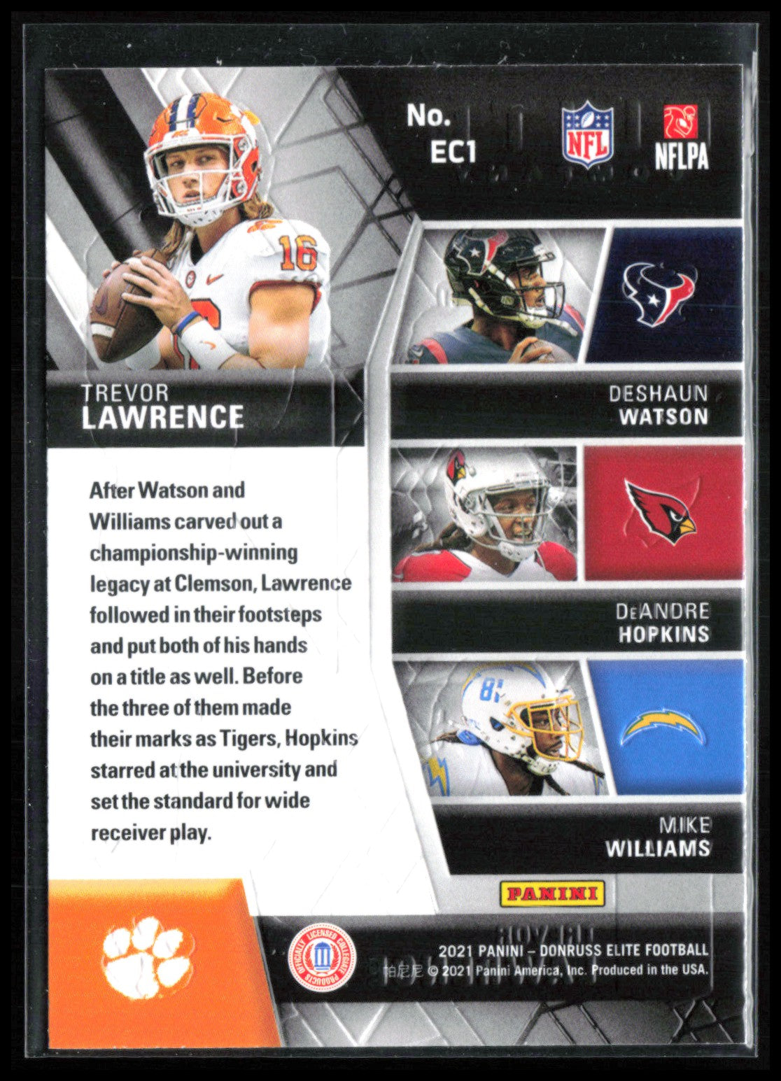 Trevor Lawrence/Deshaun Watson/De'Andre Hopkins/Mike Williams Elite Company