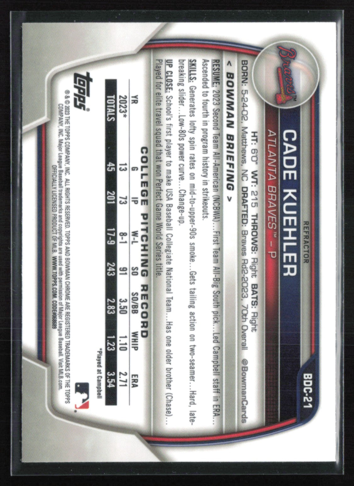 Cade Kuehler 1st Bowman Refractor