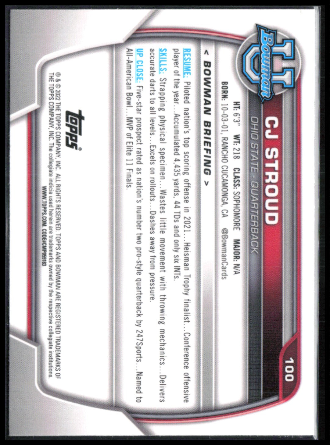 C.J. Stroud Pink Refractor 2022 Bowman U Chrome