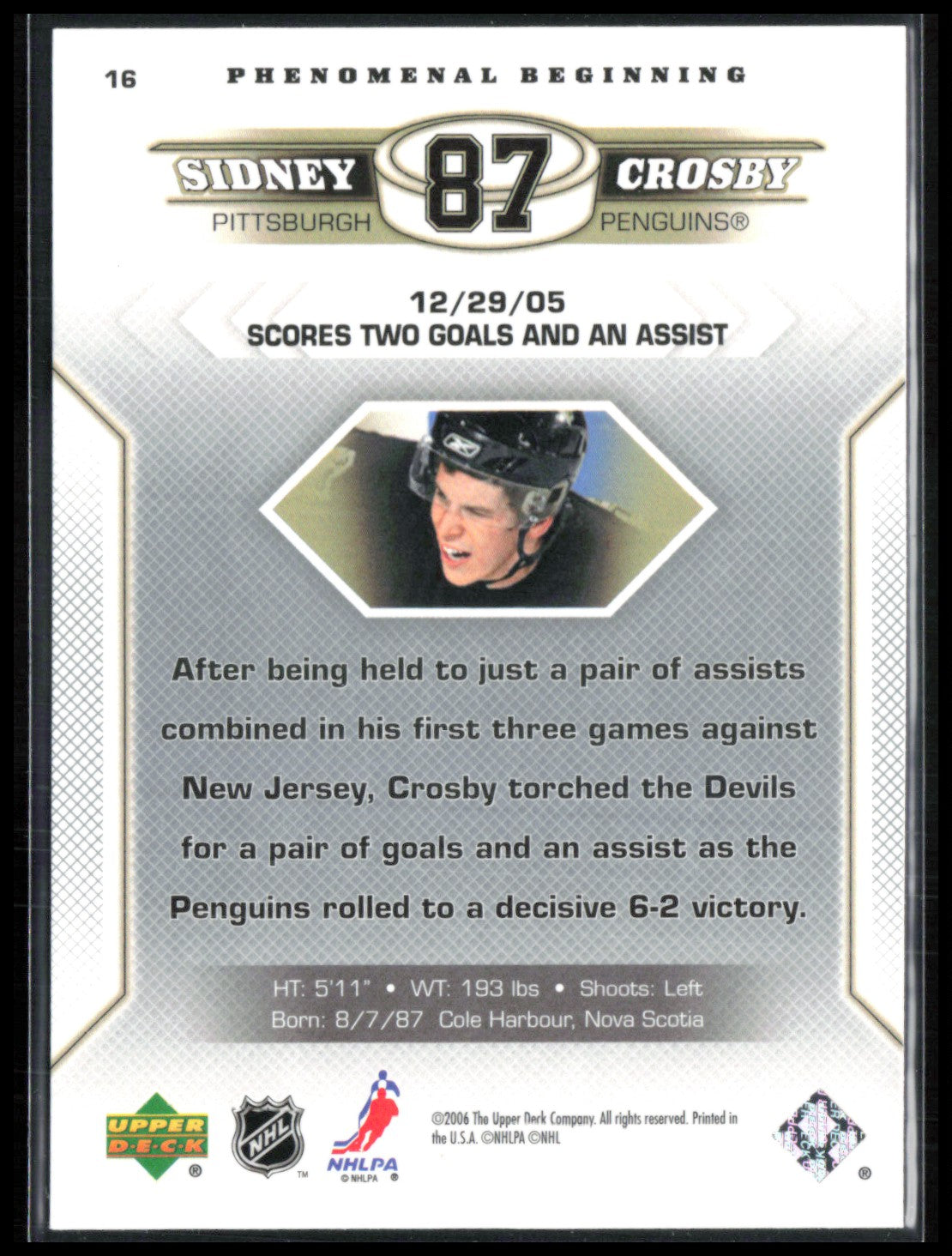 Sidney Crosby Phenomenal Beginning 2005 UD