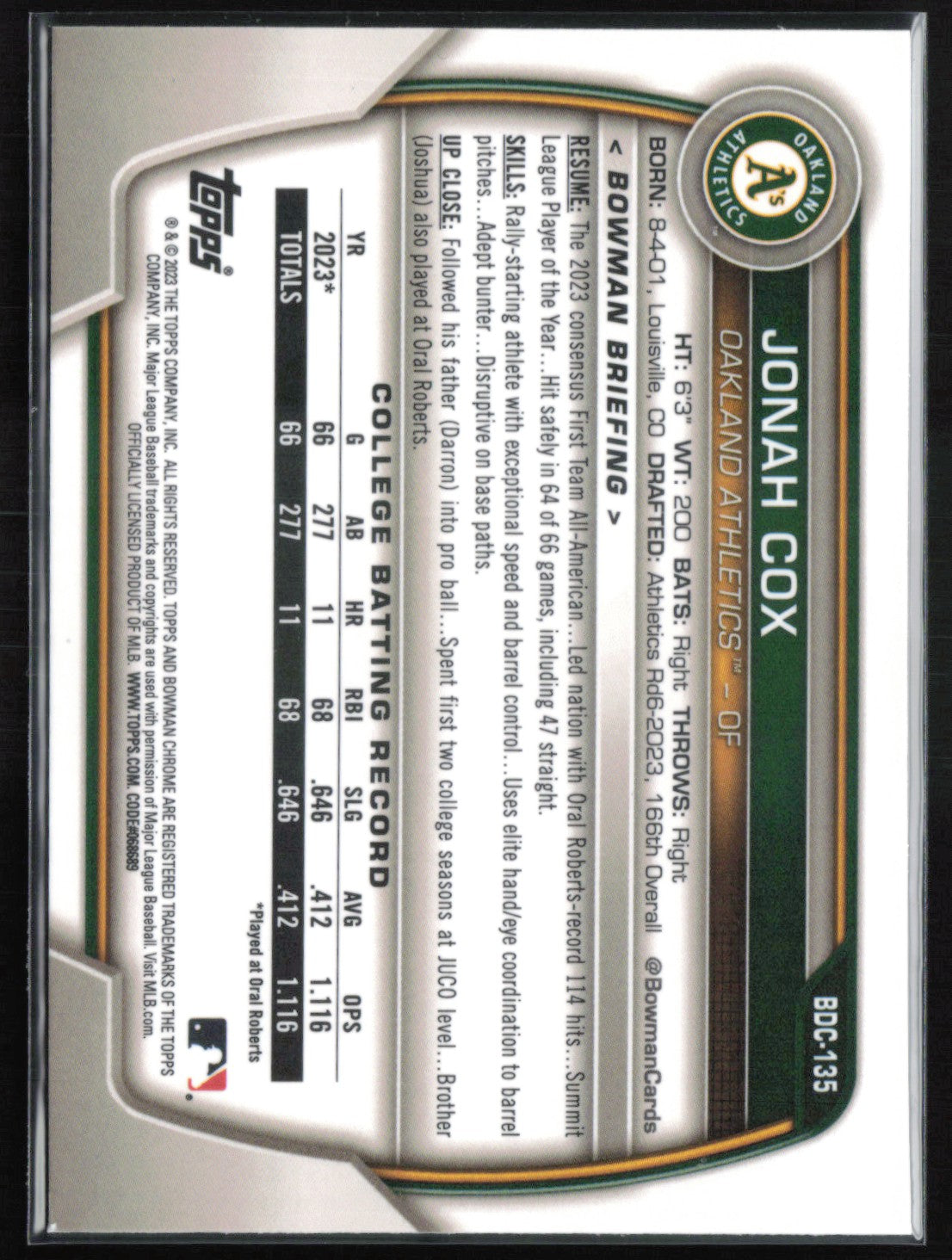 Jonah Cox 1st Bowman Sapphire