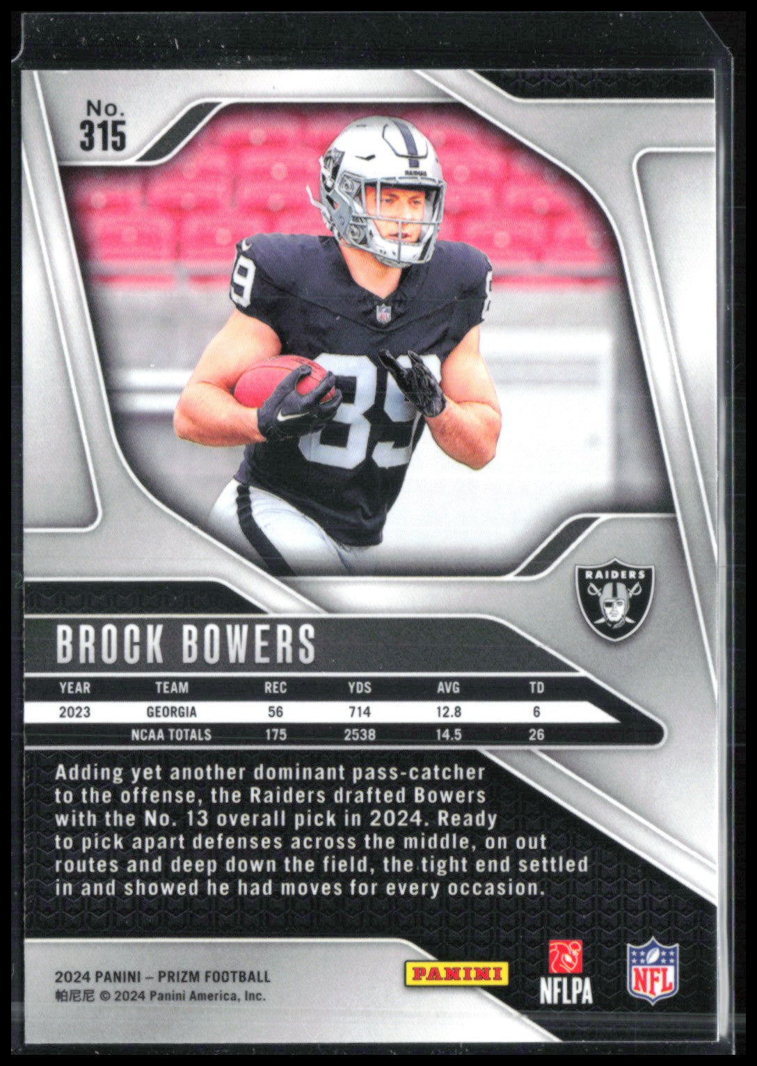 Brock Bowers RC 2024 Prizm