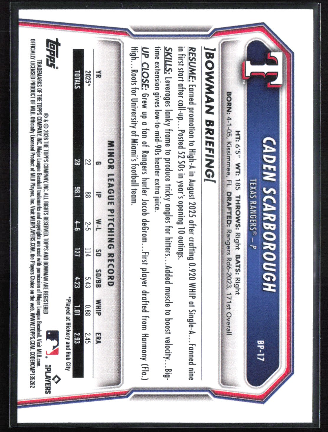 Caden Scarborough 1st Bowman Blue /150