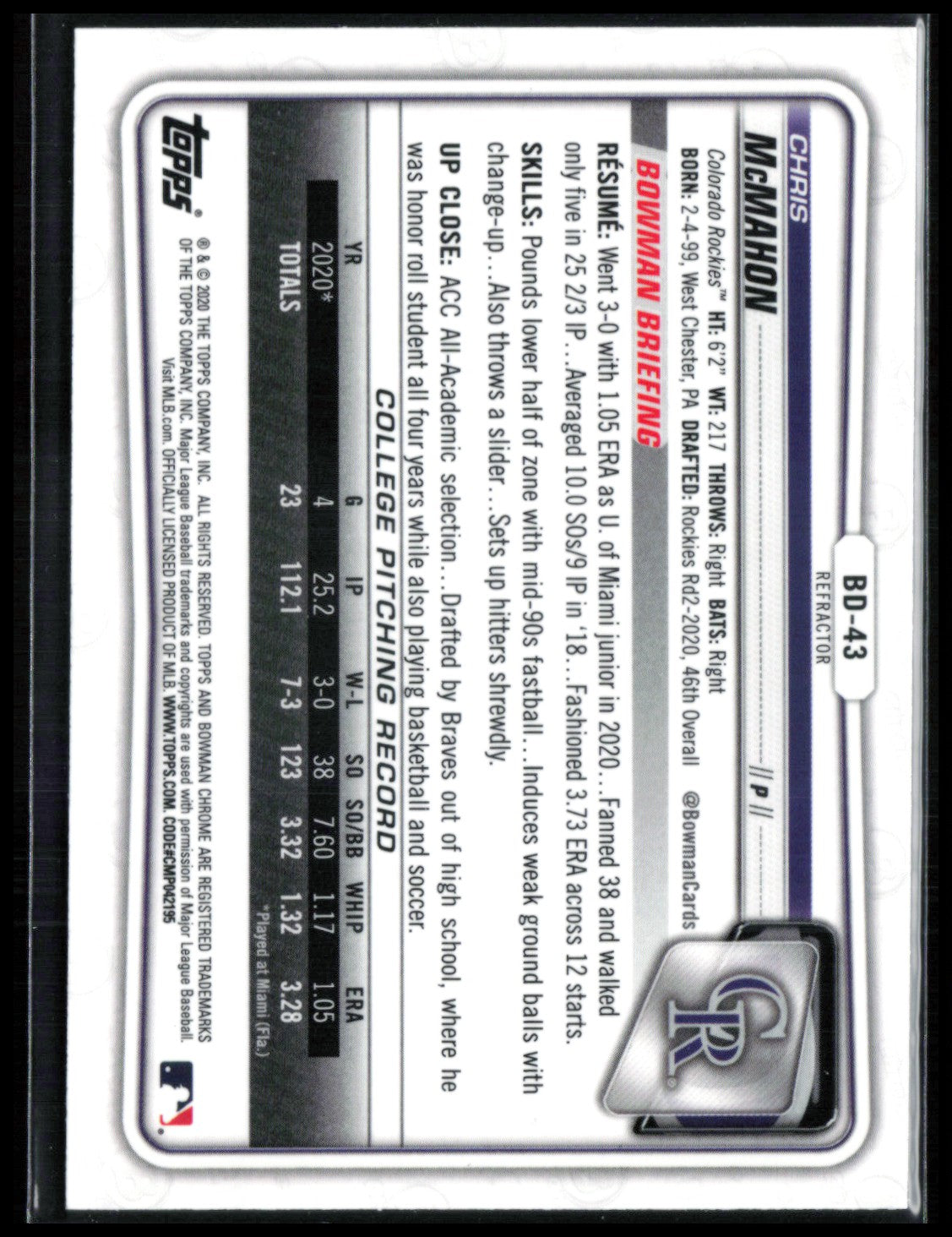 Chris McMahon 1st Bowman Refractor