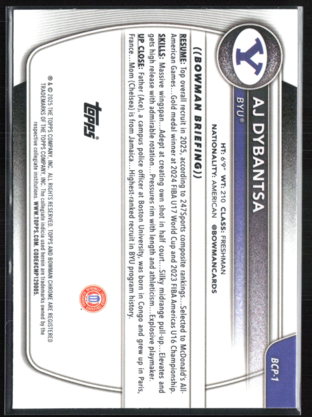 AJ Dybantsa 1st Bowman Chome U