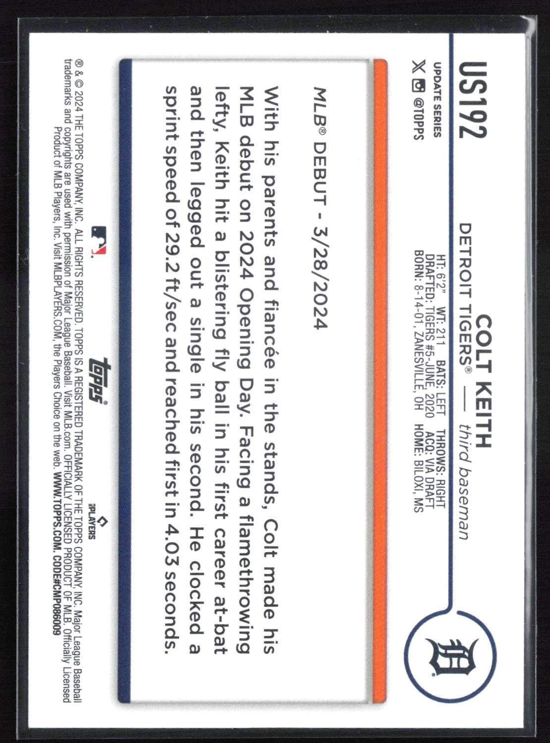 Colt Keith RC Debut