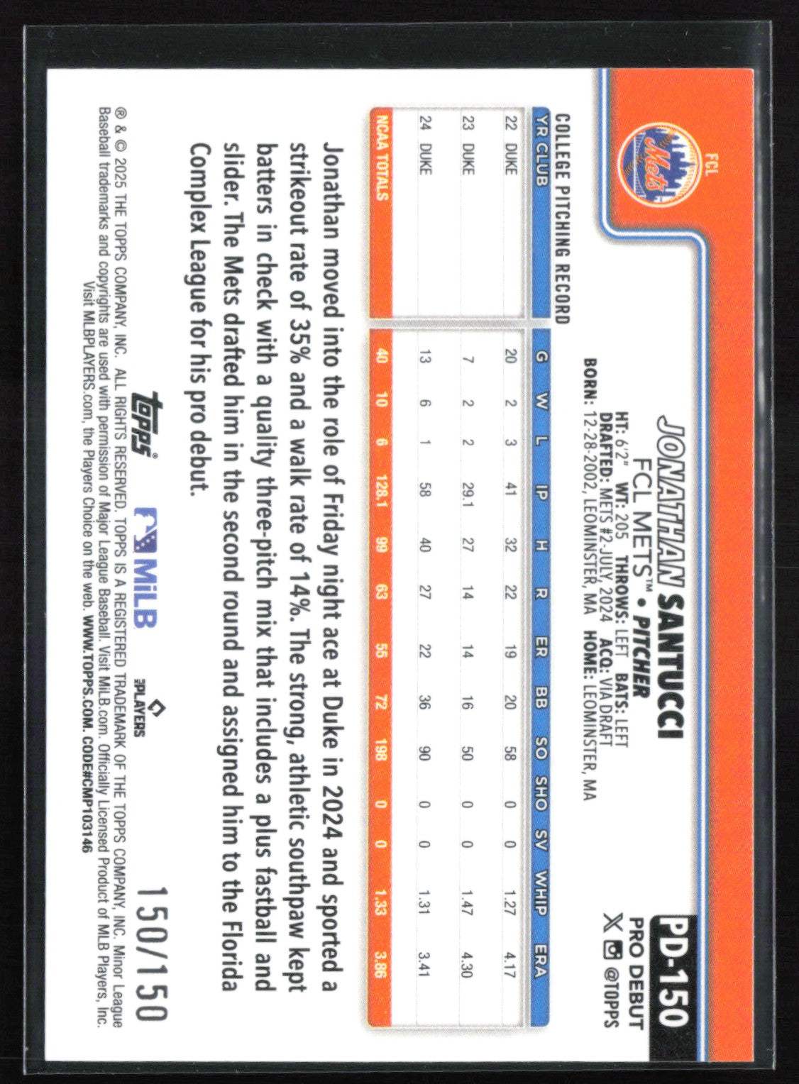 Jonathan Santucci Pro Debut /150