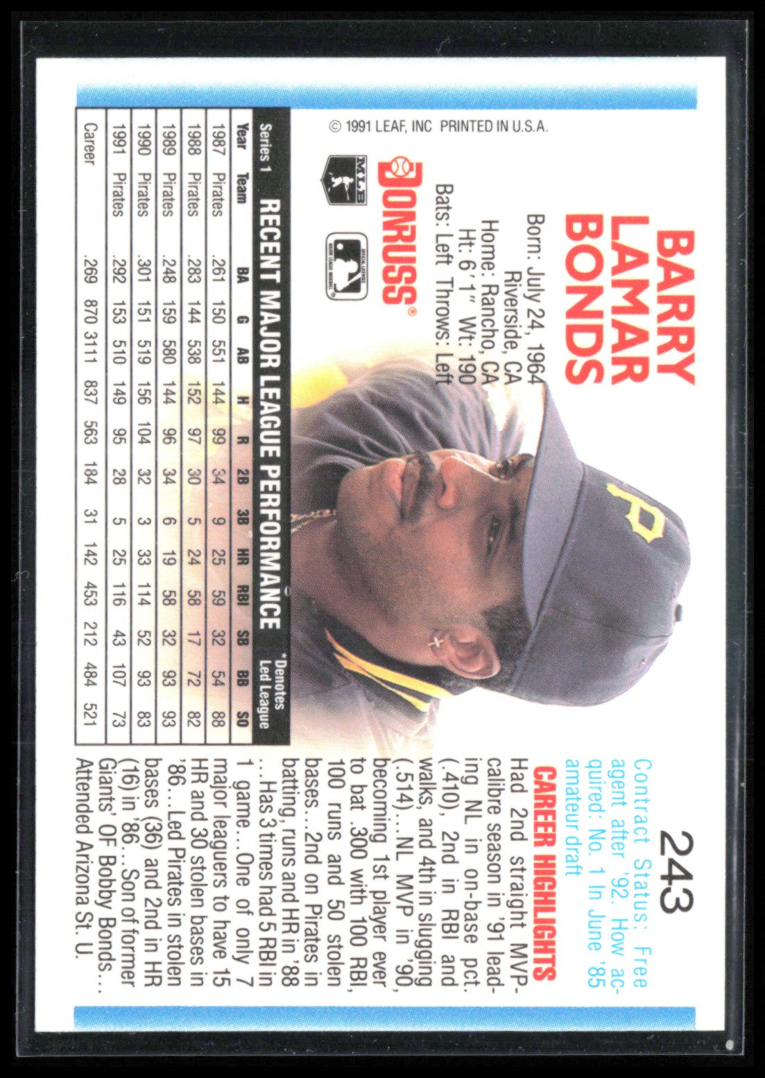 Barry Bonds 1992 Donruss