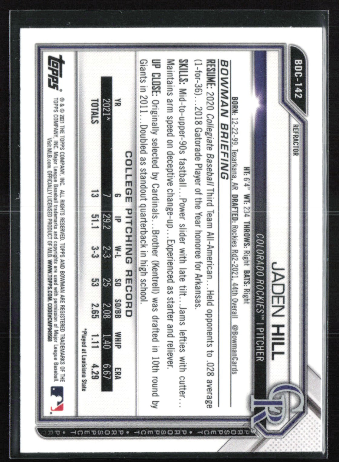 Jaden Hill 1st Bowman Refractor