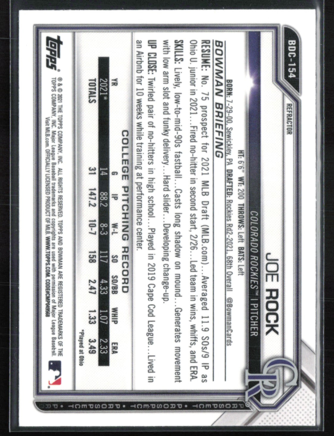 Joe Rock 1st Bowman Refractor