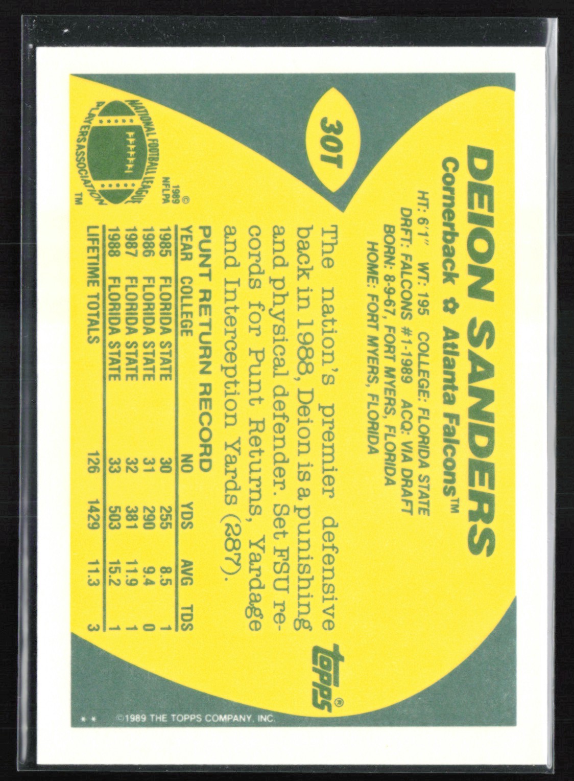 Deion Sanders 1989 Topps Traded