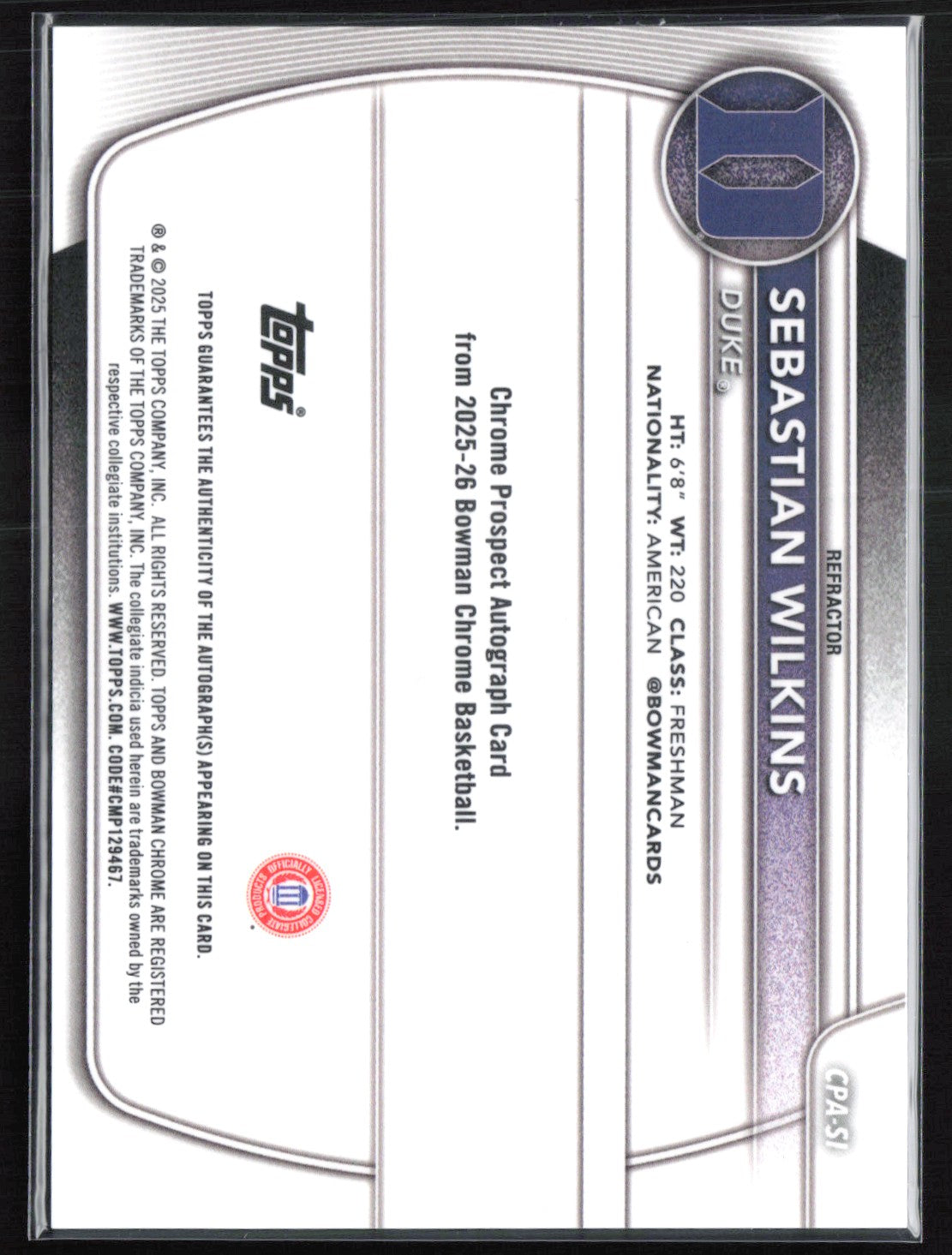 Sebastian Wilkins 1st Bowman Auto Refractor /499
