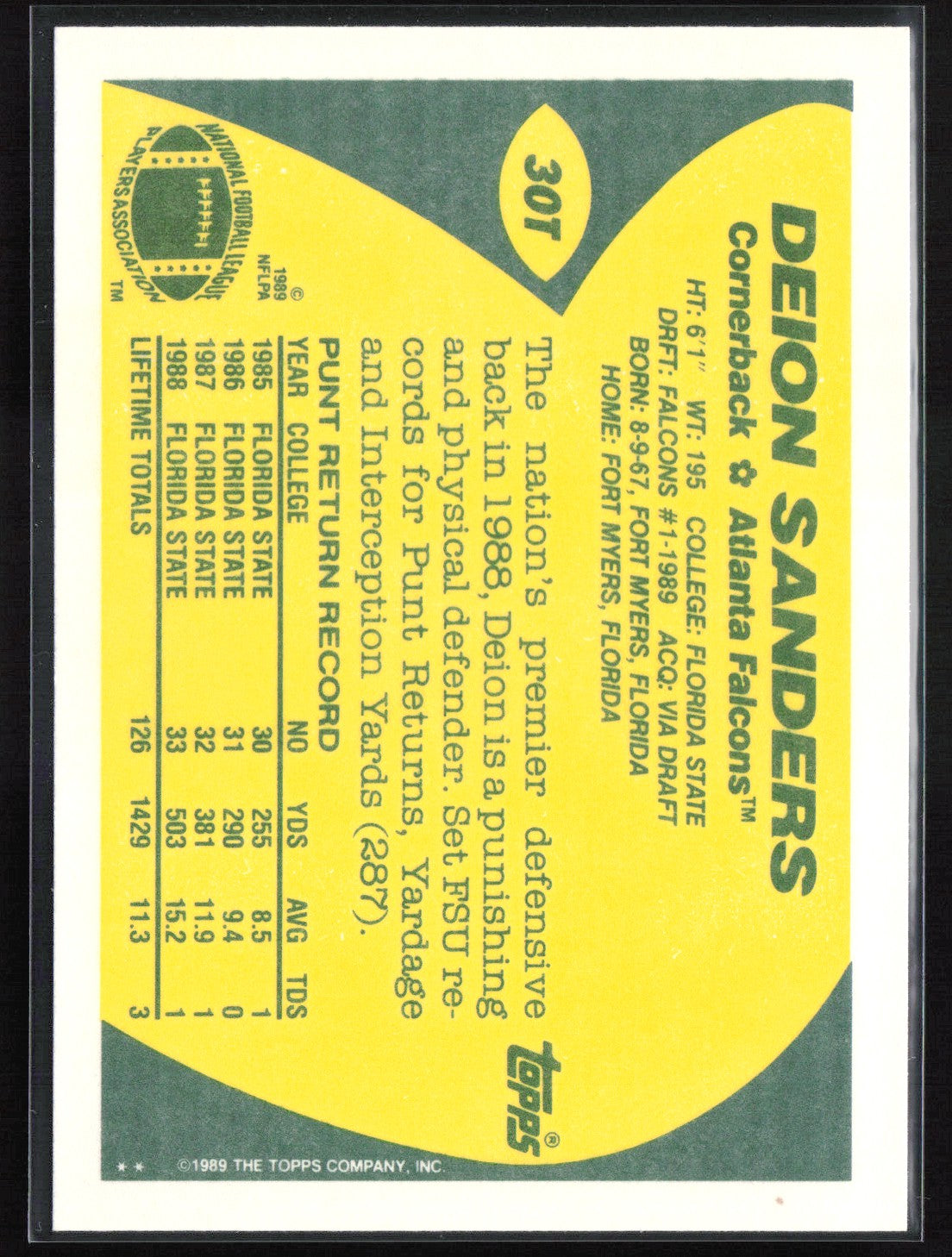 Deion Sanders RC 1989 Topps Traded #30T