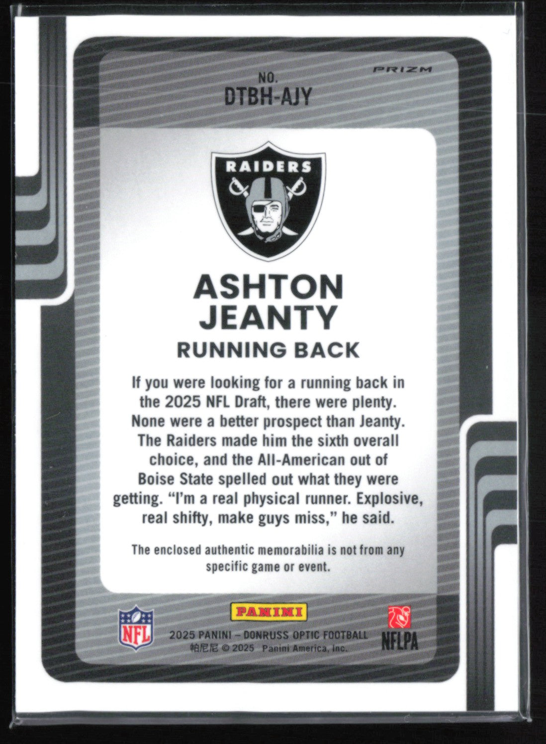 Ashton Jeanty RC Blue Hyper Mem Donruss Threads