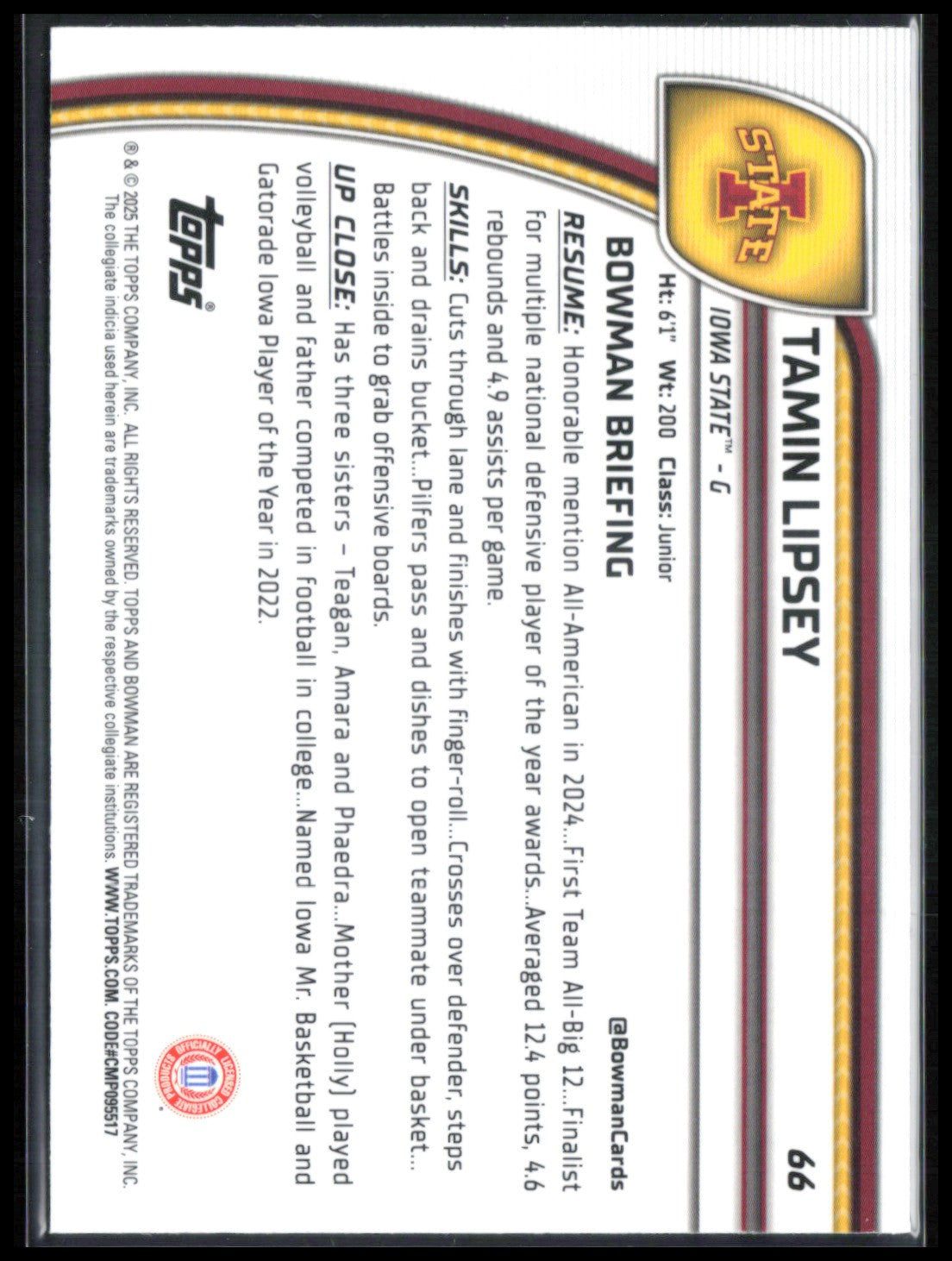 Tamin Lipsey 1st Bowman Purple Lava