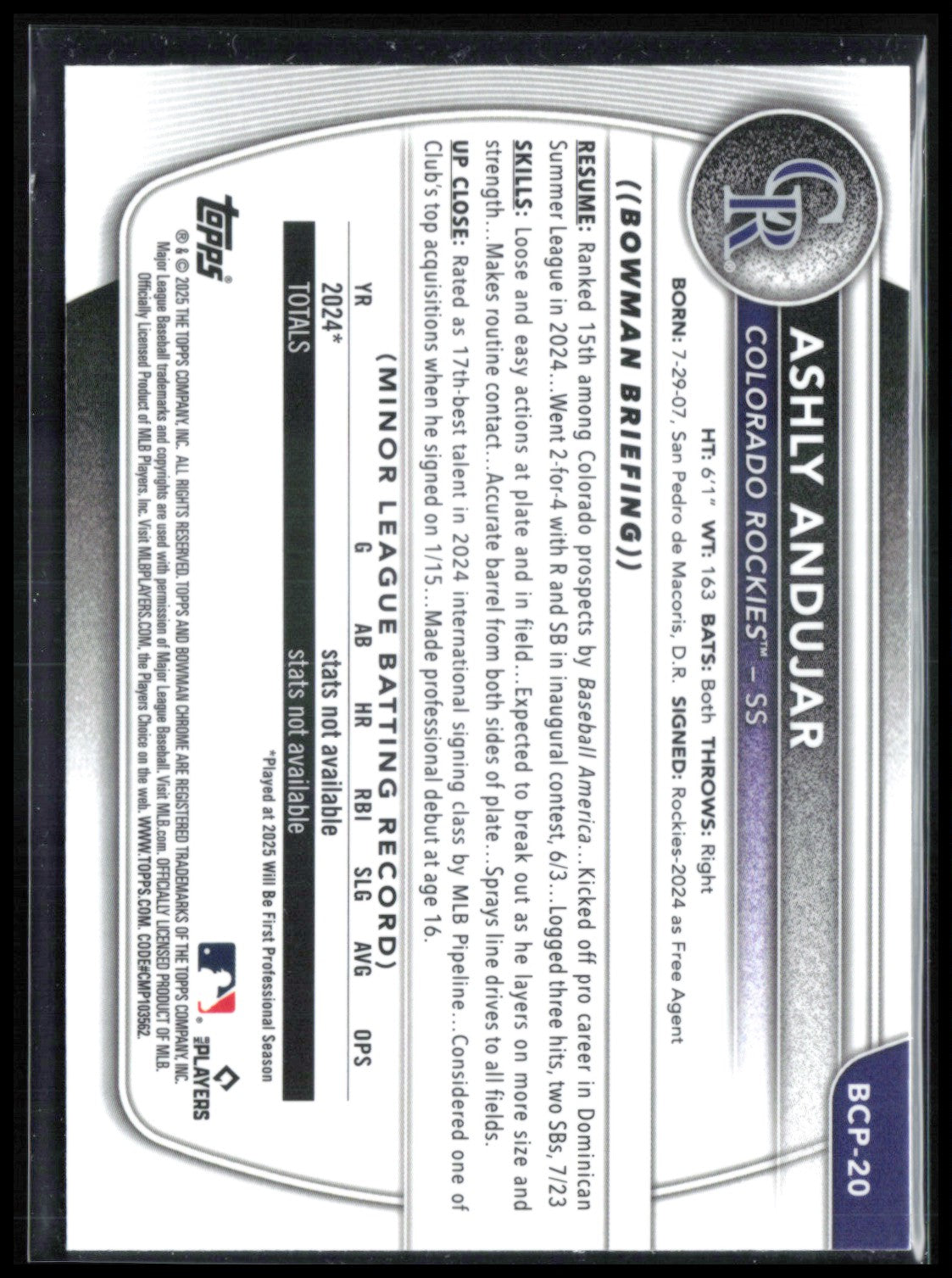 Ashly Andujar 1st Bowman Mojo