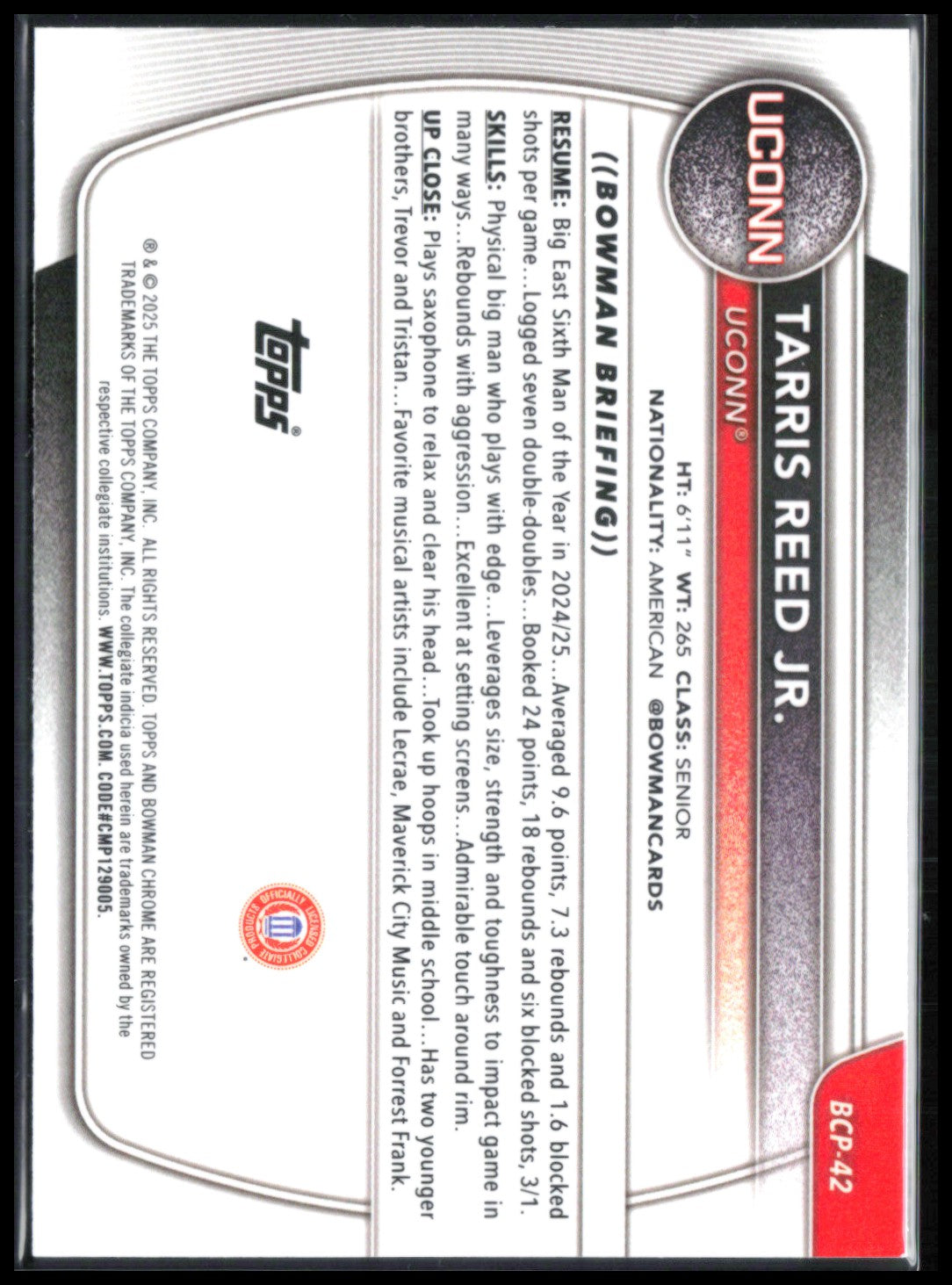 Tarris Reed Jr. 1st Bowman Reptilian