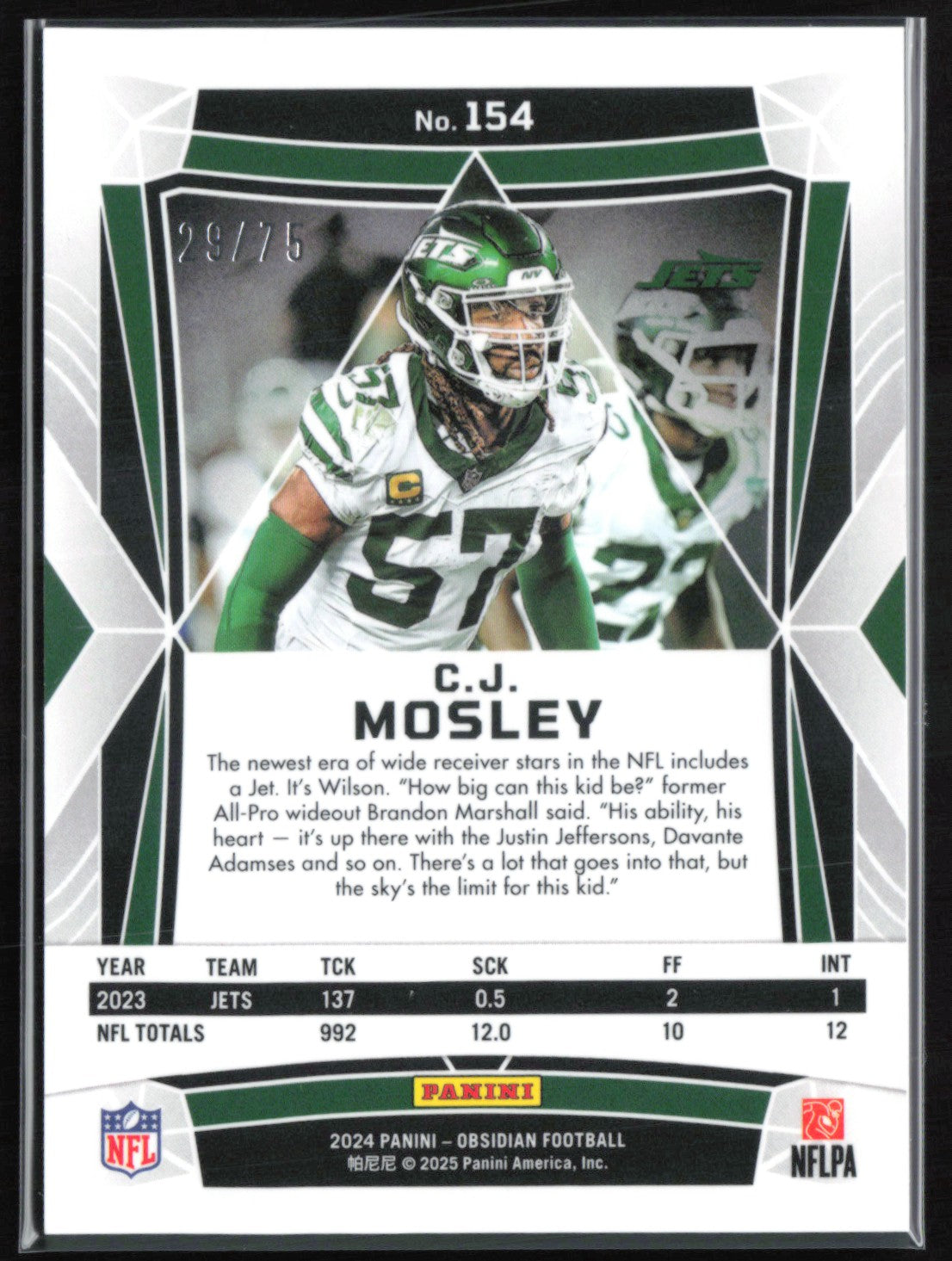 C.J. Mosley /75 2024 Obsidian Silver