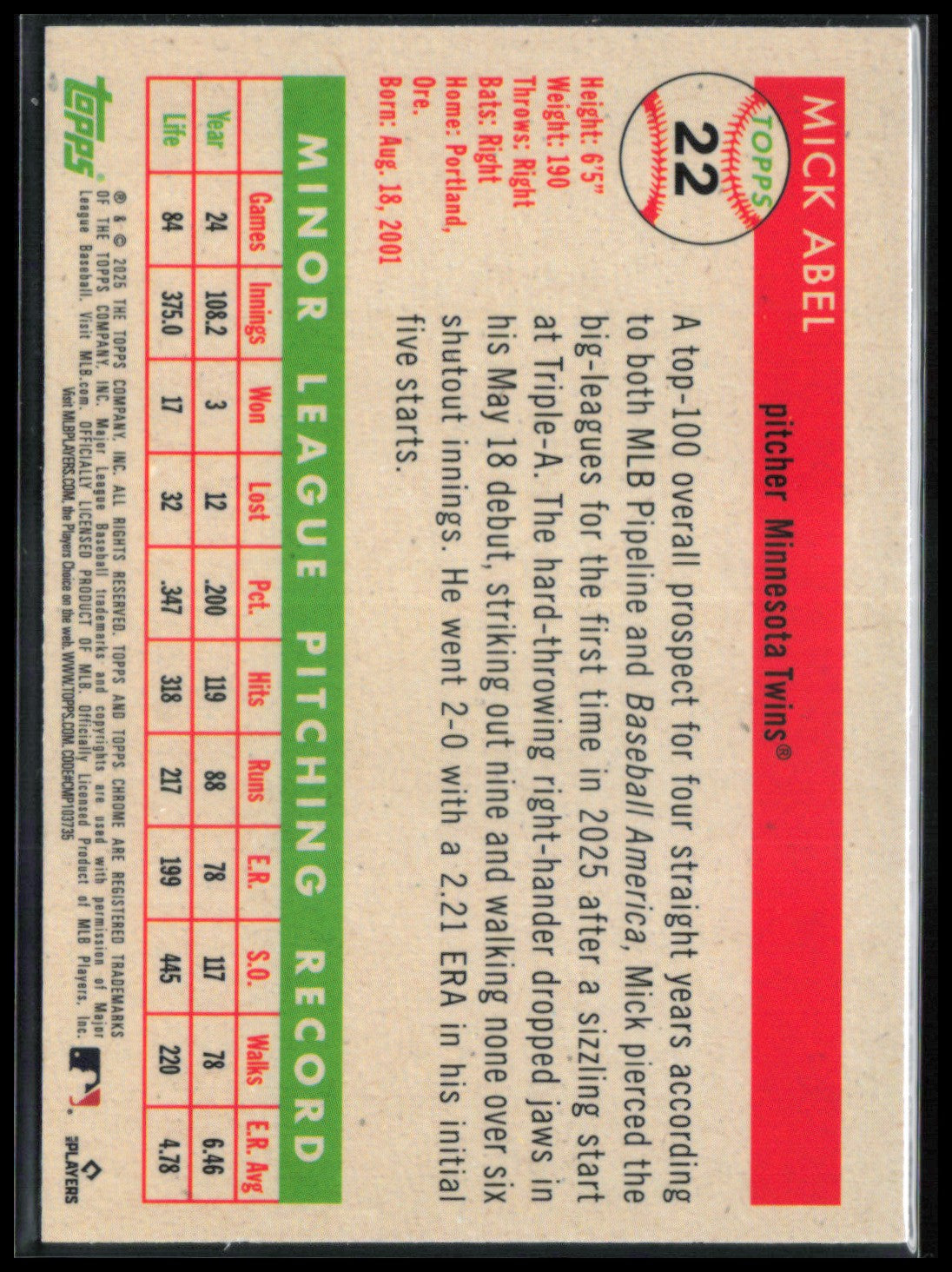 Mick Abel RC X-Fractor 2025 Topps Chrome Platinum