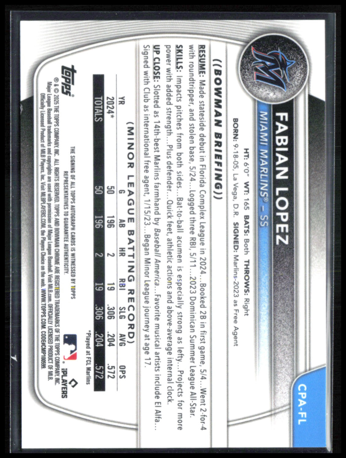 Fabian Lopez 1st Bowman Auto Mini Diamond /299