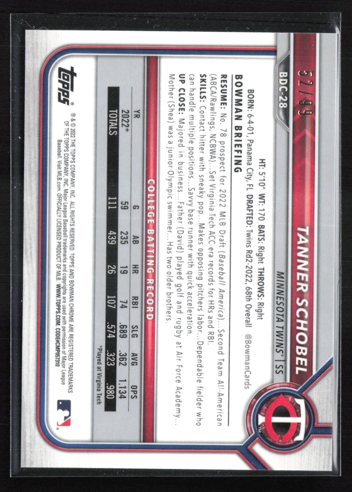Tanner Schobel 1st Bowman Green /99