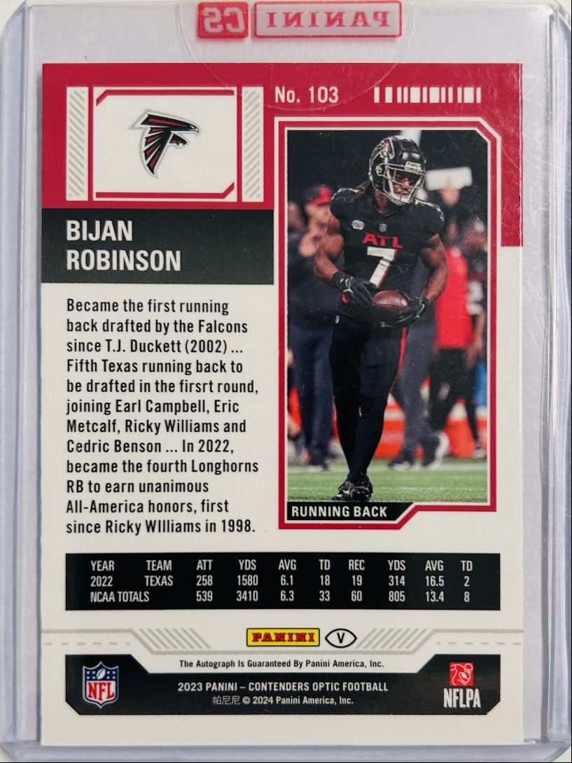 Bijan Robinson RC Auto Rookie Ticket 2023 Contenders Optic