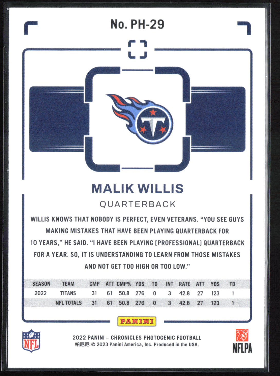 Malik Willis RC Photogenic