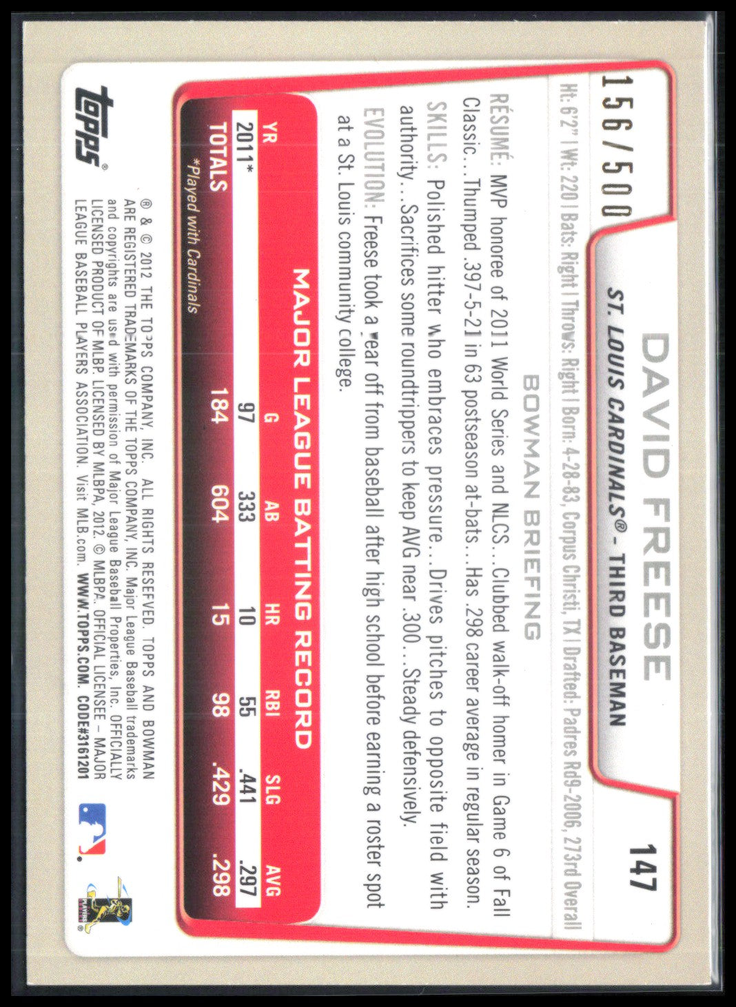 David Freese Blue /500