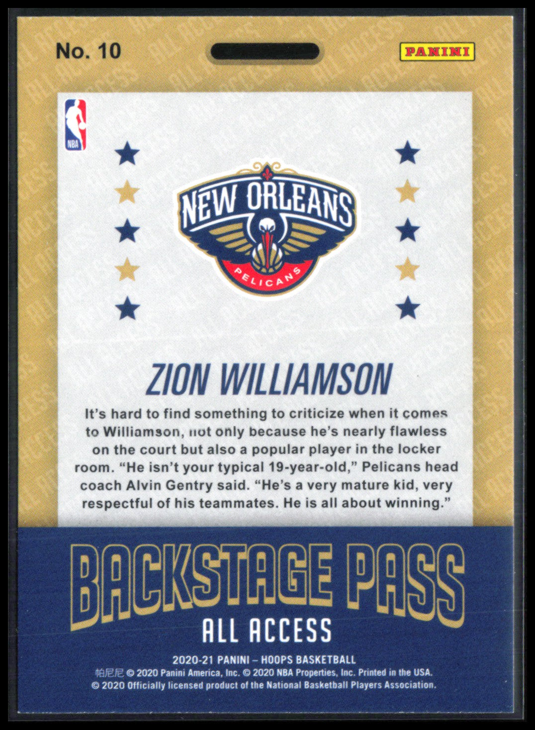 Zion Williamson Backstage Pass