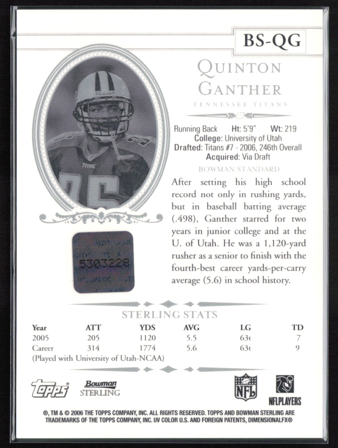 Quinton Ganther RC Auto 2006 Bowman Sterling