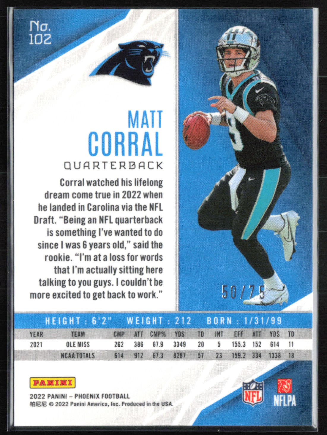Matt Corral RC Yellow /75
