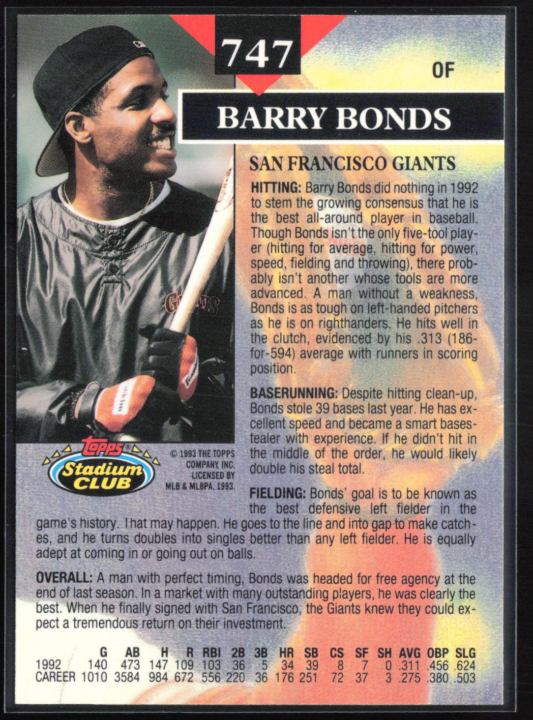 Barry Bonds Members Choice 1993 Stadium Club